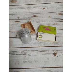 Vintage Aluminum Flour or Sugar Shaker w/ Handle, Recipe Cards And Sleeves